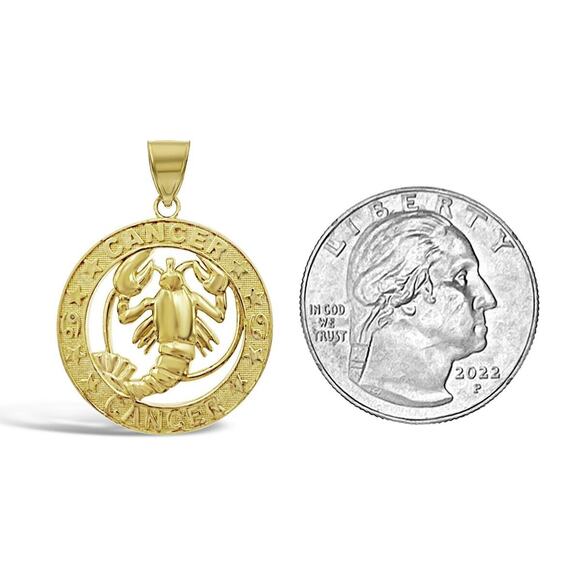 10k Yellow Gold Cancer Pendant Zodiac Star Sign Charm 1.1 inch - Picture 2 of 3